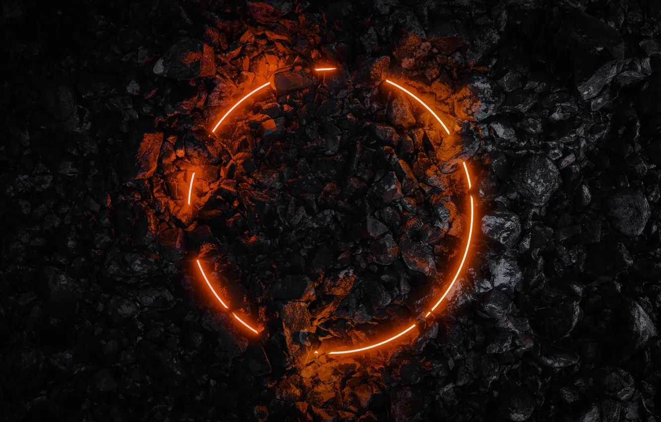Photo wallpaper circles, stones, neon, ring, backlight, gravel, stone, Neon