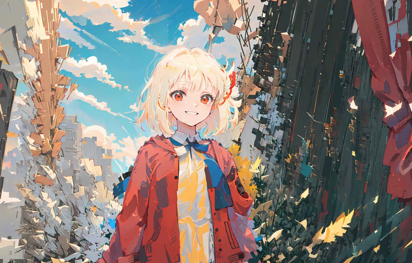 Photo wallpaper the sky, clouds, positive, anime, blonde, girl, anime, the animated series
