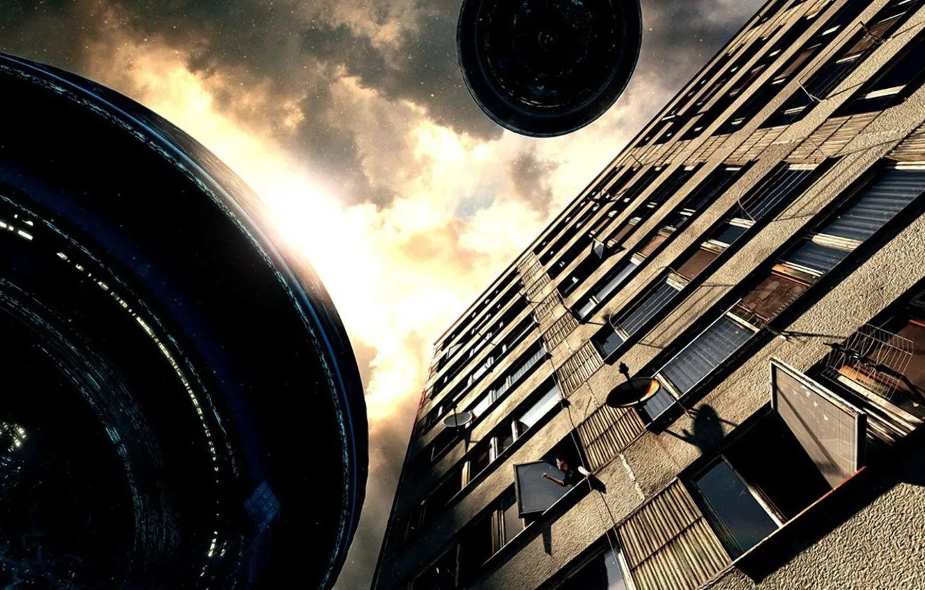 Photo wallpaper the building, UFO, plate