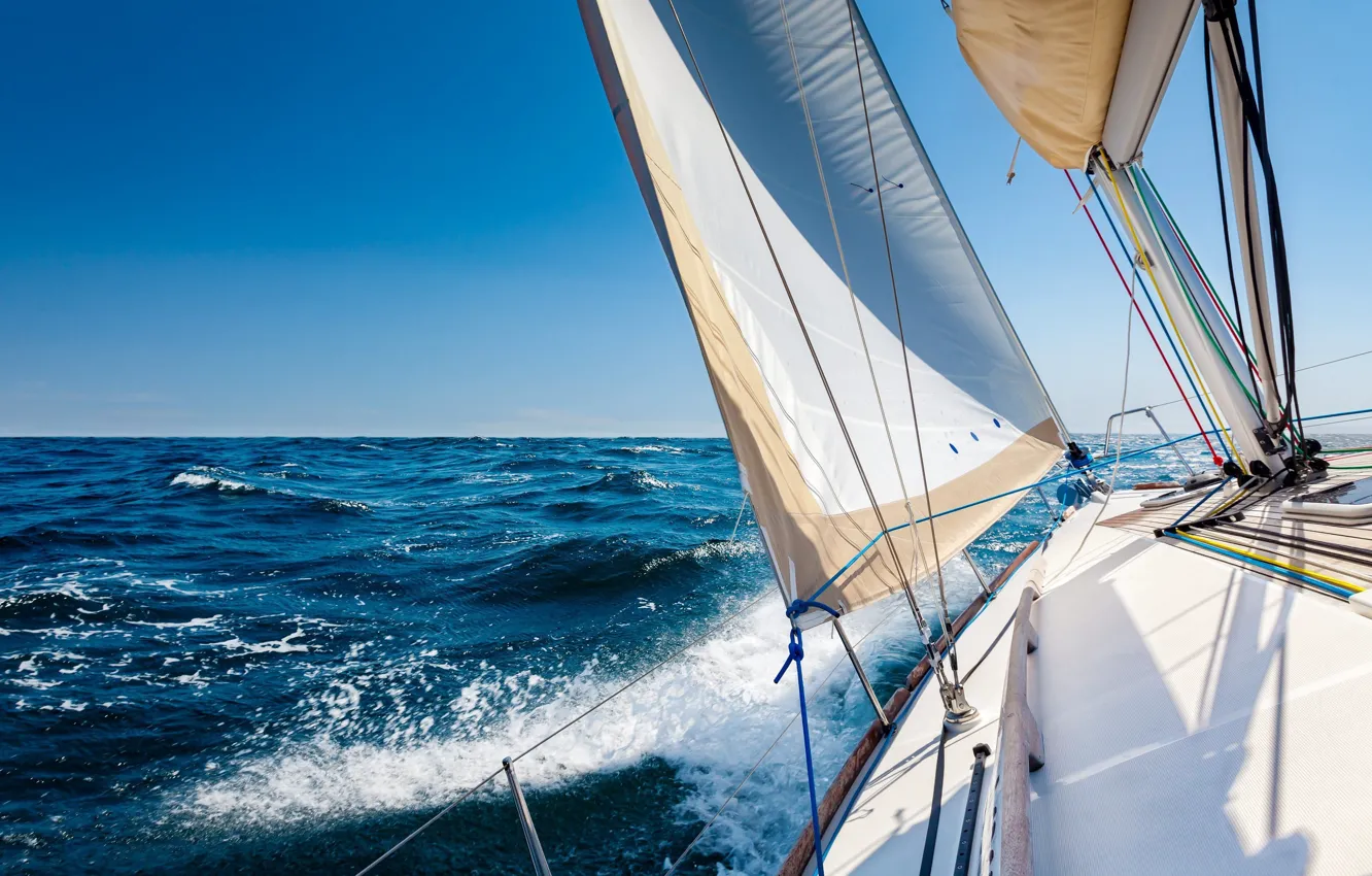 Photo wallpaper sea, the sun, the way, movement, the wind, romance, yacht, sail