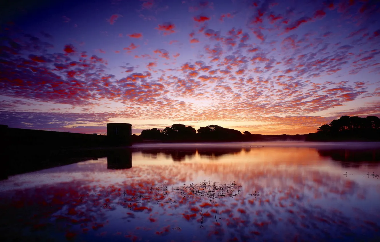 Photo wallpaper clouds, reflection, Sunset