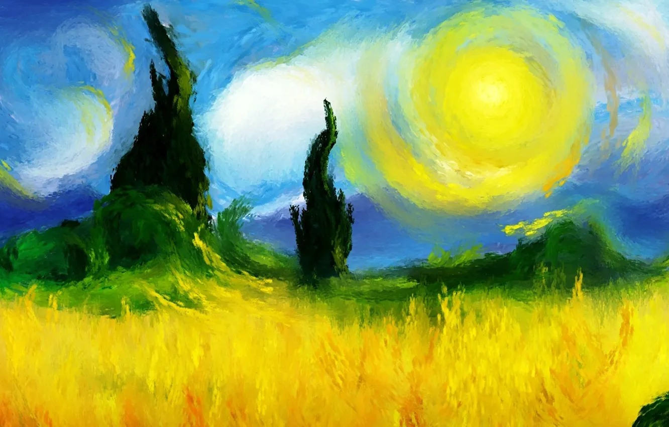 Photo wallpaper picture, art, Sunny day, starry night, Van Gogh, in explanation