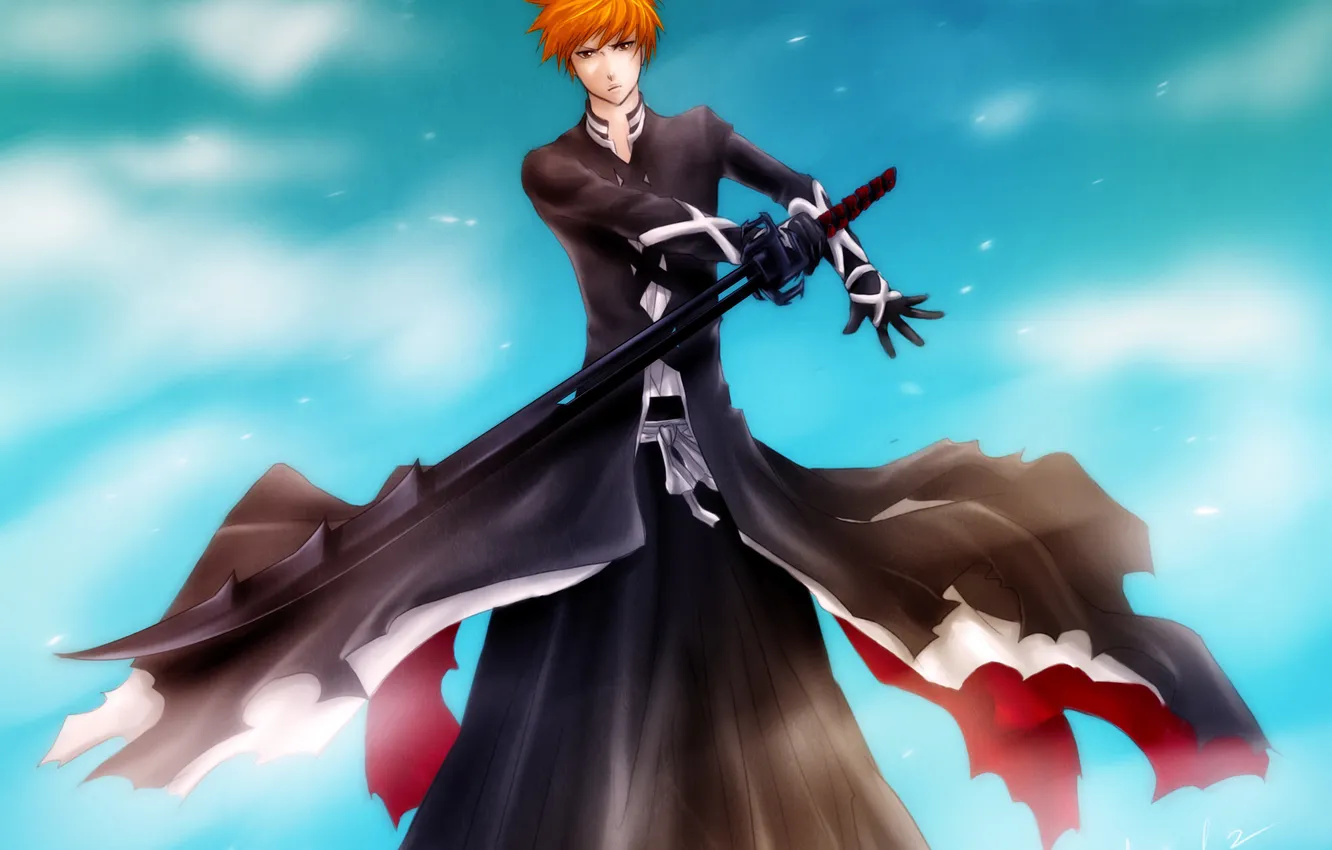 Photo wallpaper look, weapons, anger, sword, guy, Bleach, Bleach, gesture