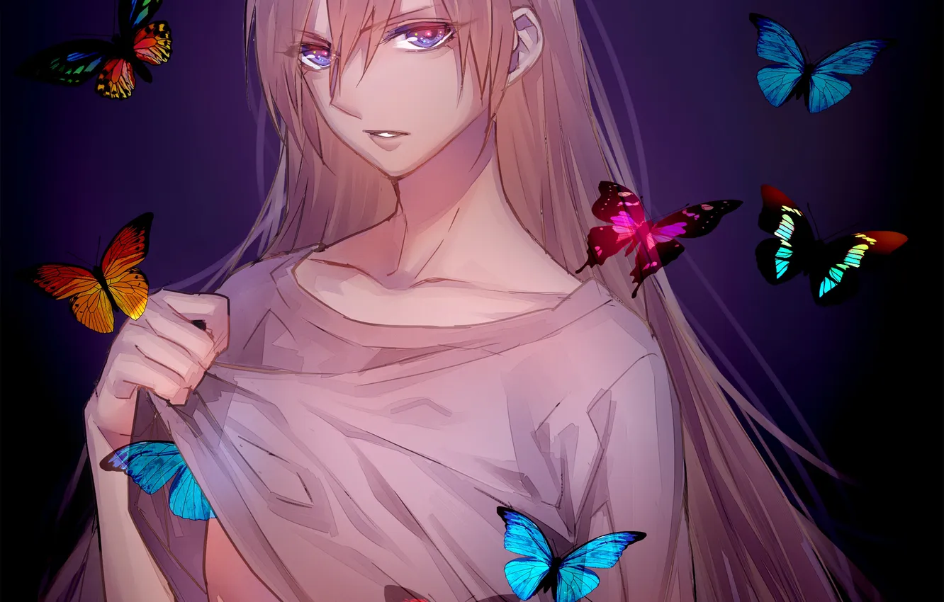 Photo wallpaper butterfly, art, t-shirt, long hair, tayuya1130