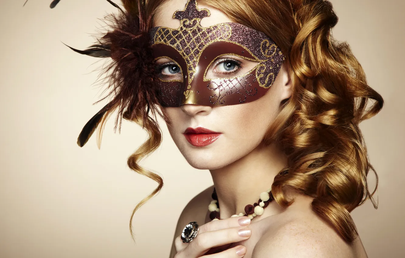 Photo wallpaper look, girl, face, mask, masquerade