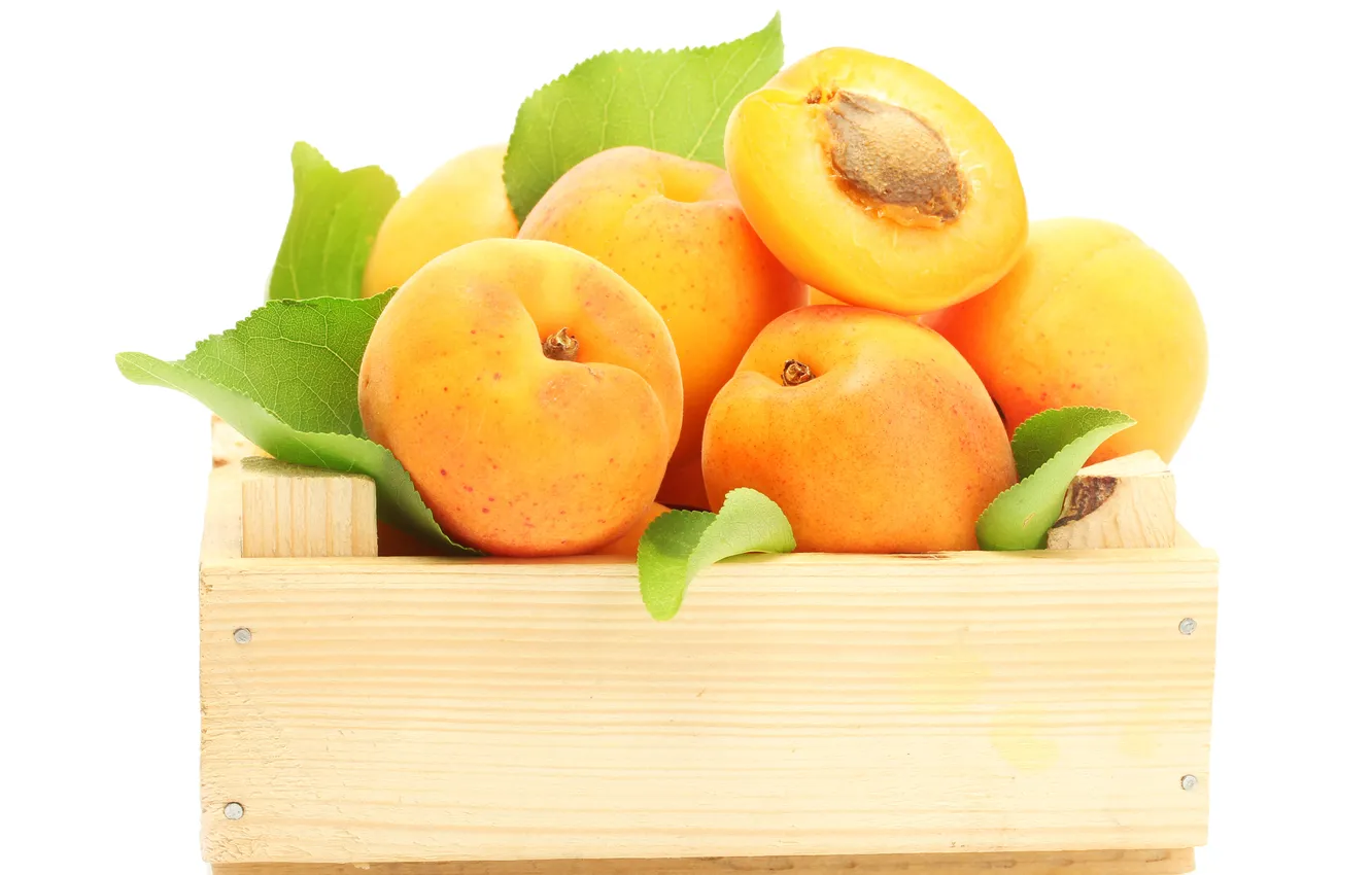 Photo wallpaper leaves, apricots, box