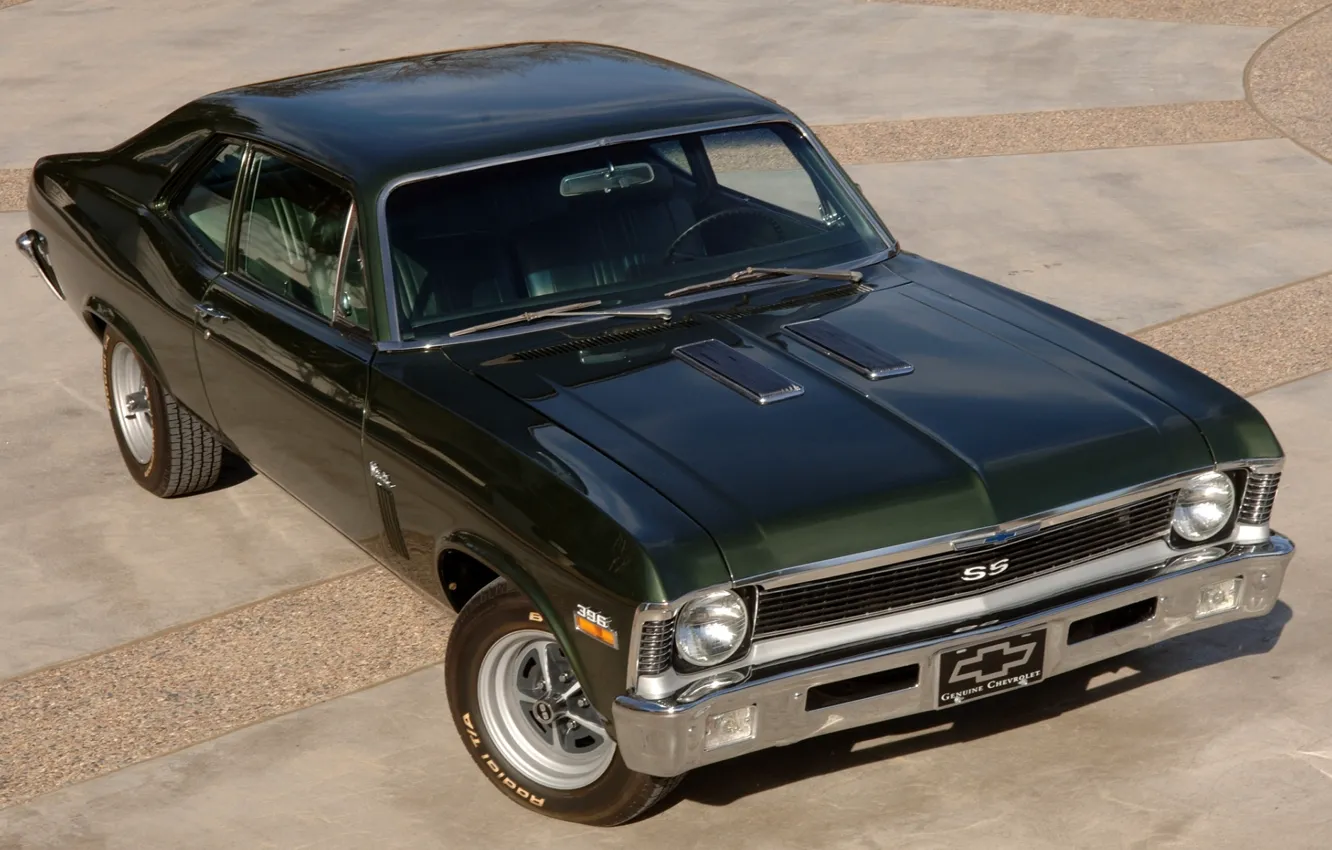 Photo wallpaper Chevrolet, Chevrolet, green, 1970, the front, Nova, Muscle car, Muscle car