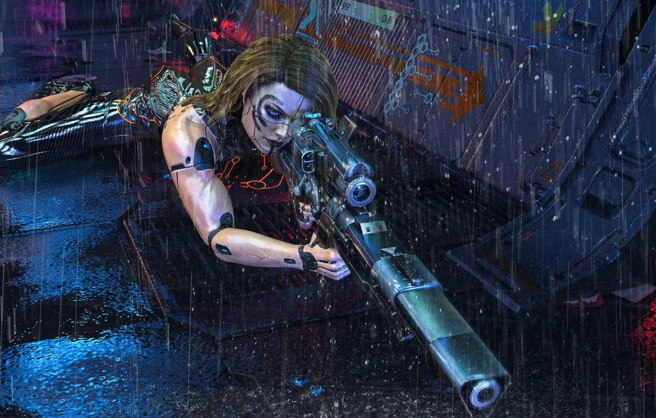 Photo wallpaper sniper, cyborg, front, sight, sniper rifle, sniper, cool, cyborg