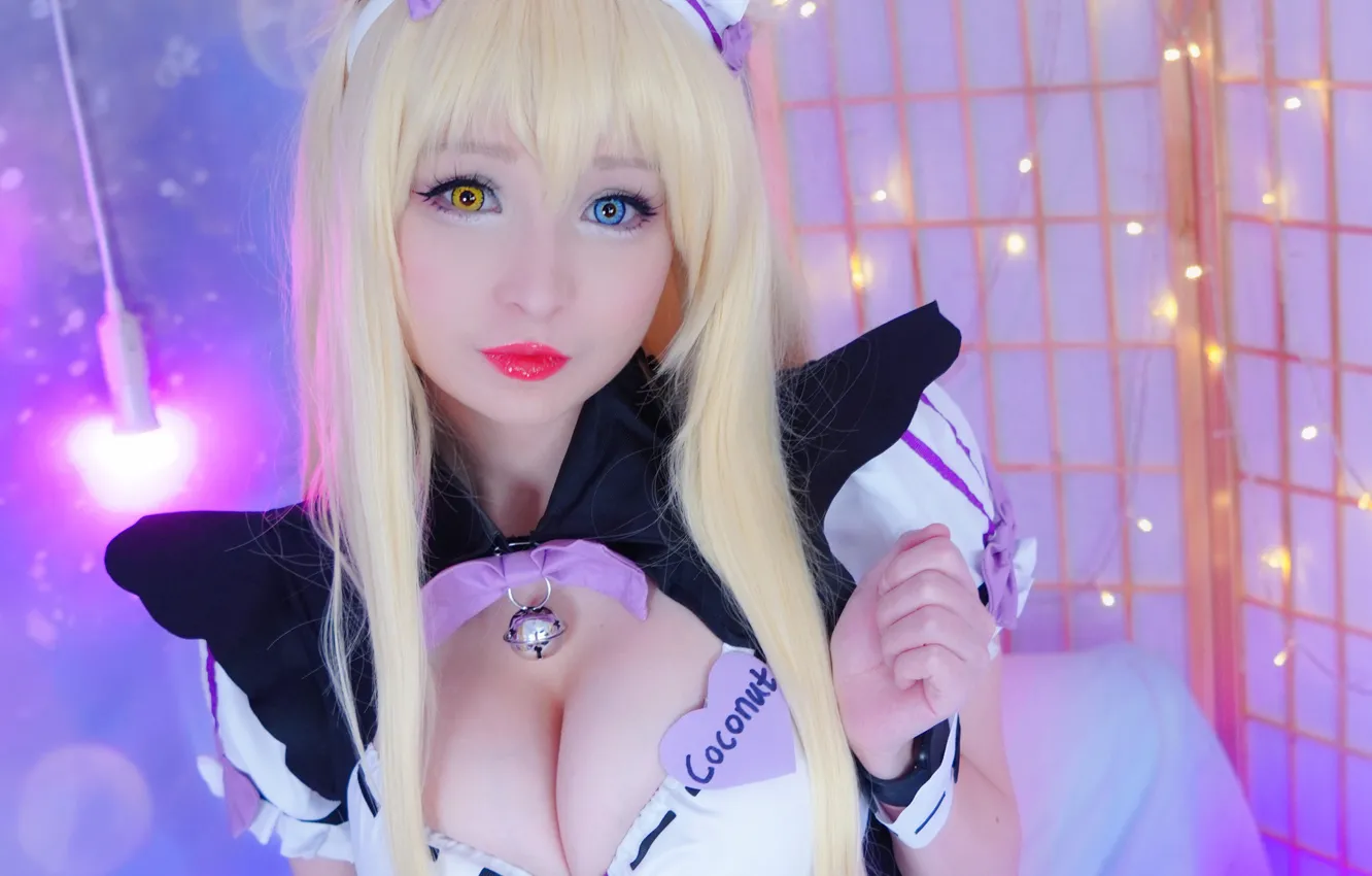 Photo wallpaper girl, sexy, cleavage, blouse, long hair, boobs, blue eyes, beautiful