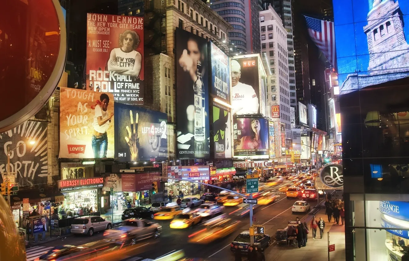 Photo wallpaper city, the city, lights, movement, street, the evening, New York