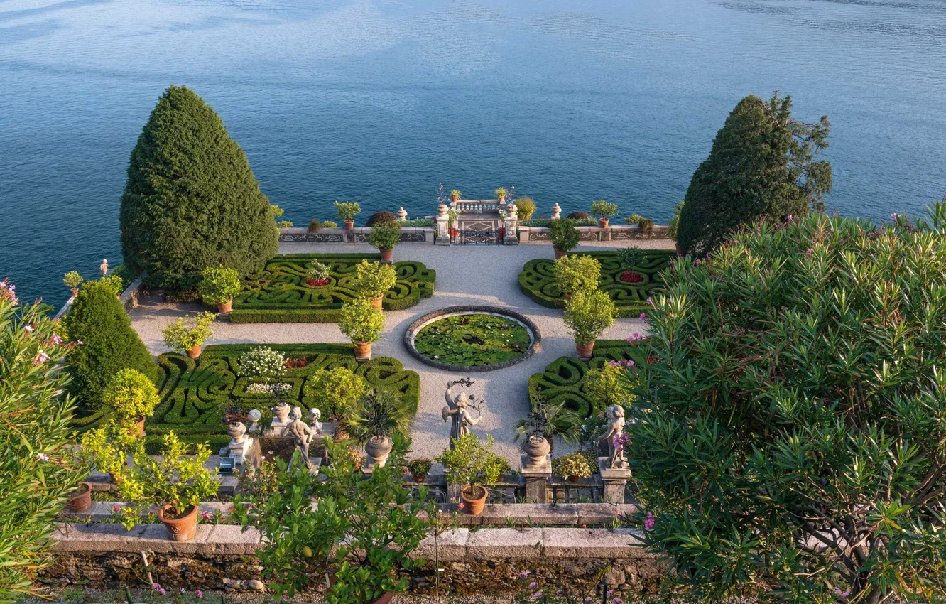 Photo wallpaper Islands of Borromee, trees, Italy, plants, garden, lake, Lake Maggiore