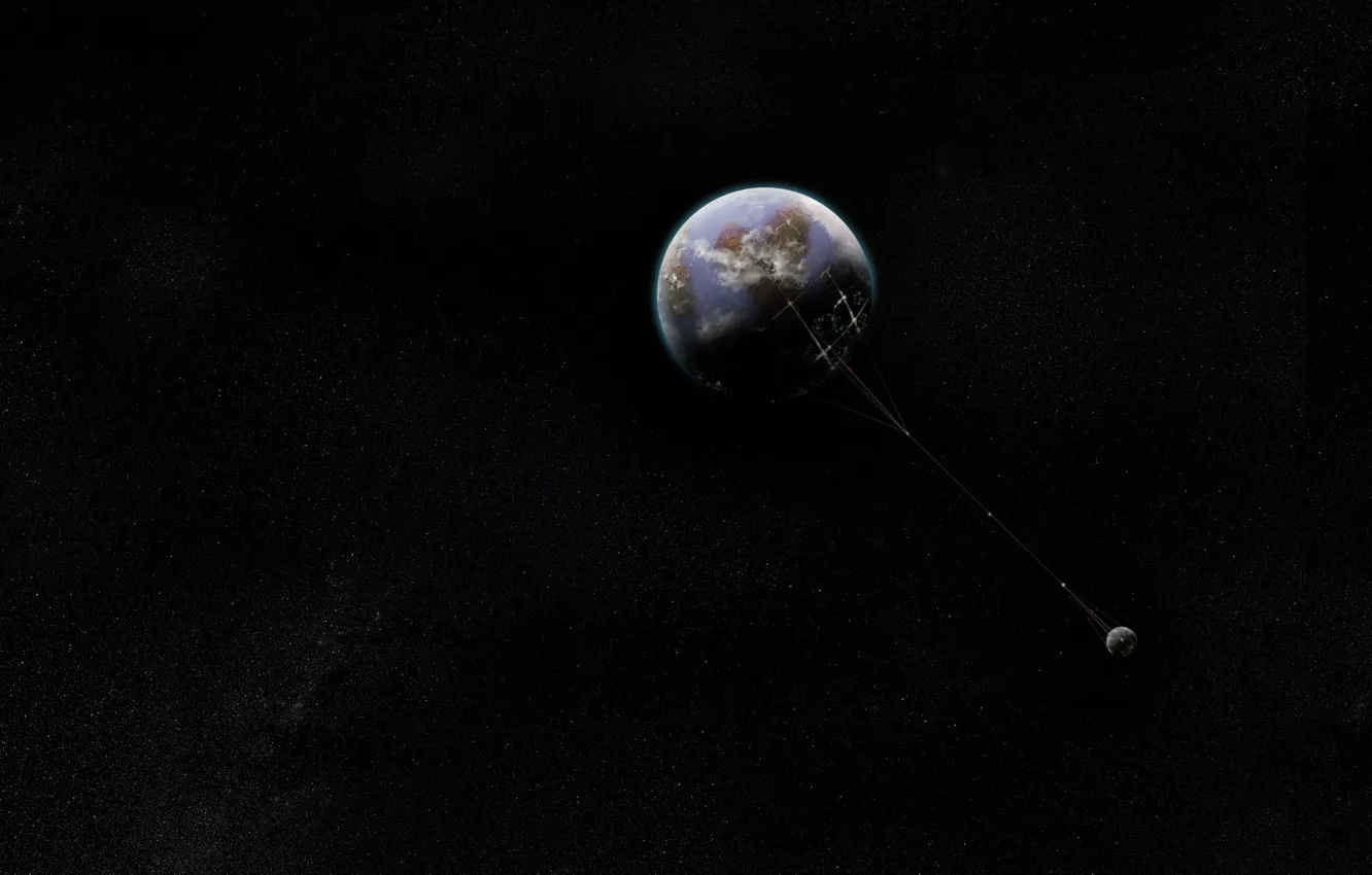 Photo wallpaper space, stars, earth, the moon, lift