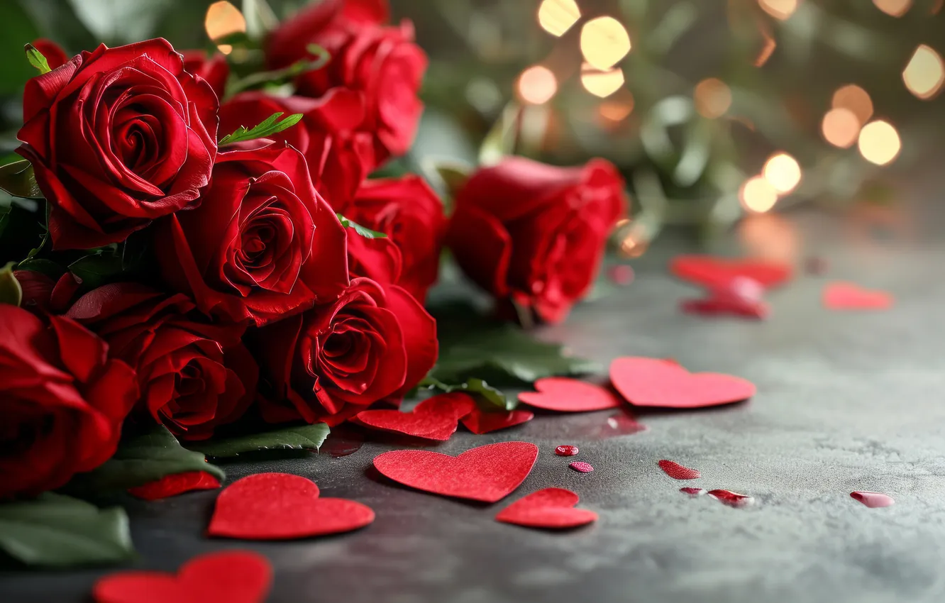 Photo wallpaper love, flowers, gift, romance, heart, roses, bouquet, love