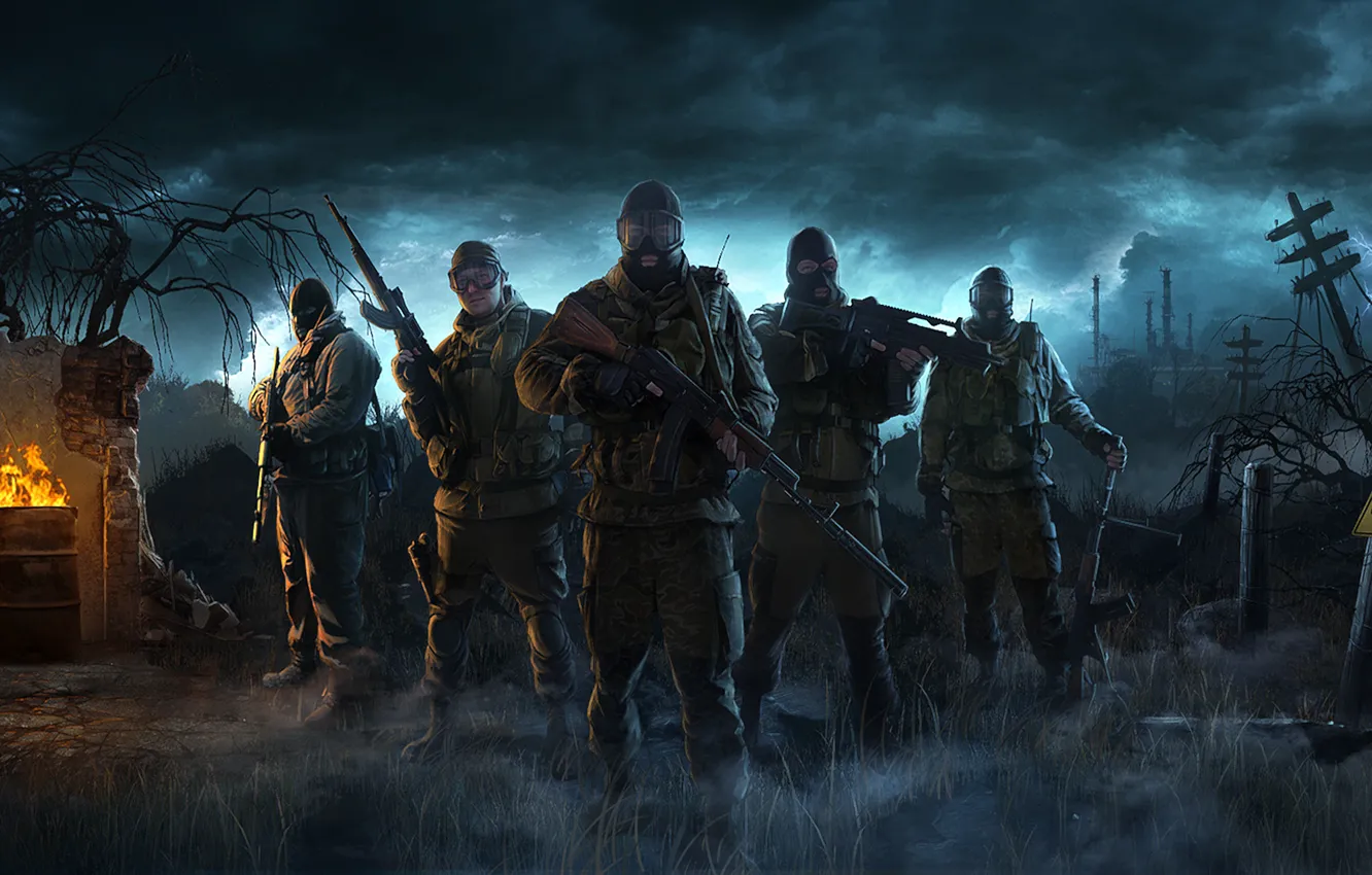 Photo wallpaper night, clouds, Stalker, Pripyat, loner