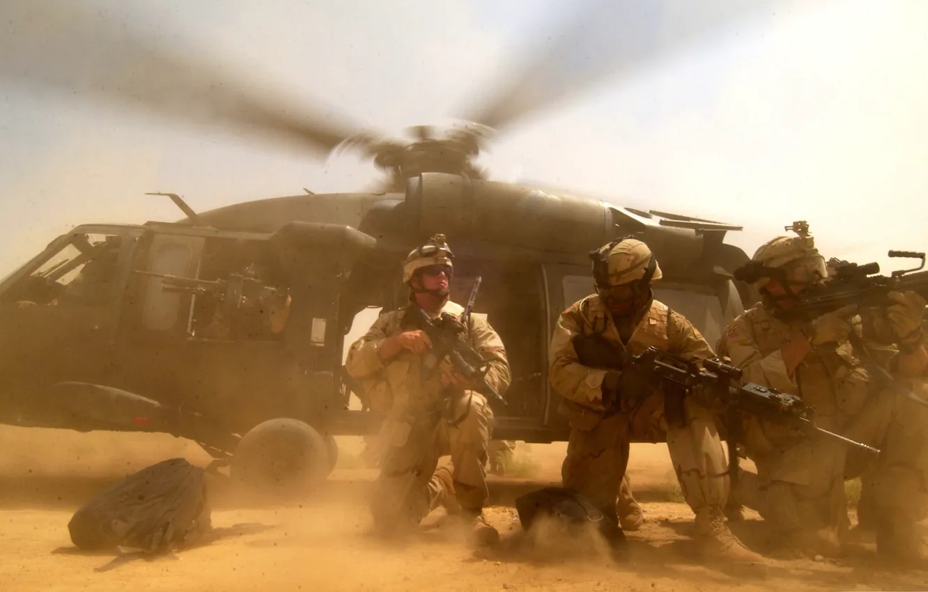 Photo wallpaper and, helicopter, Blackhawk, US troops