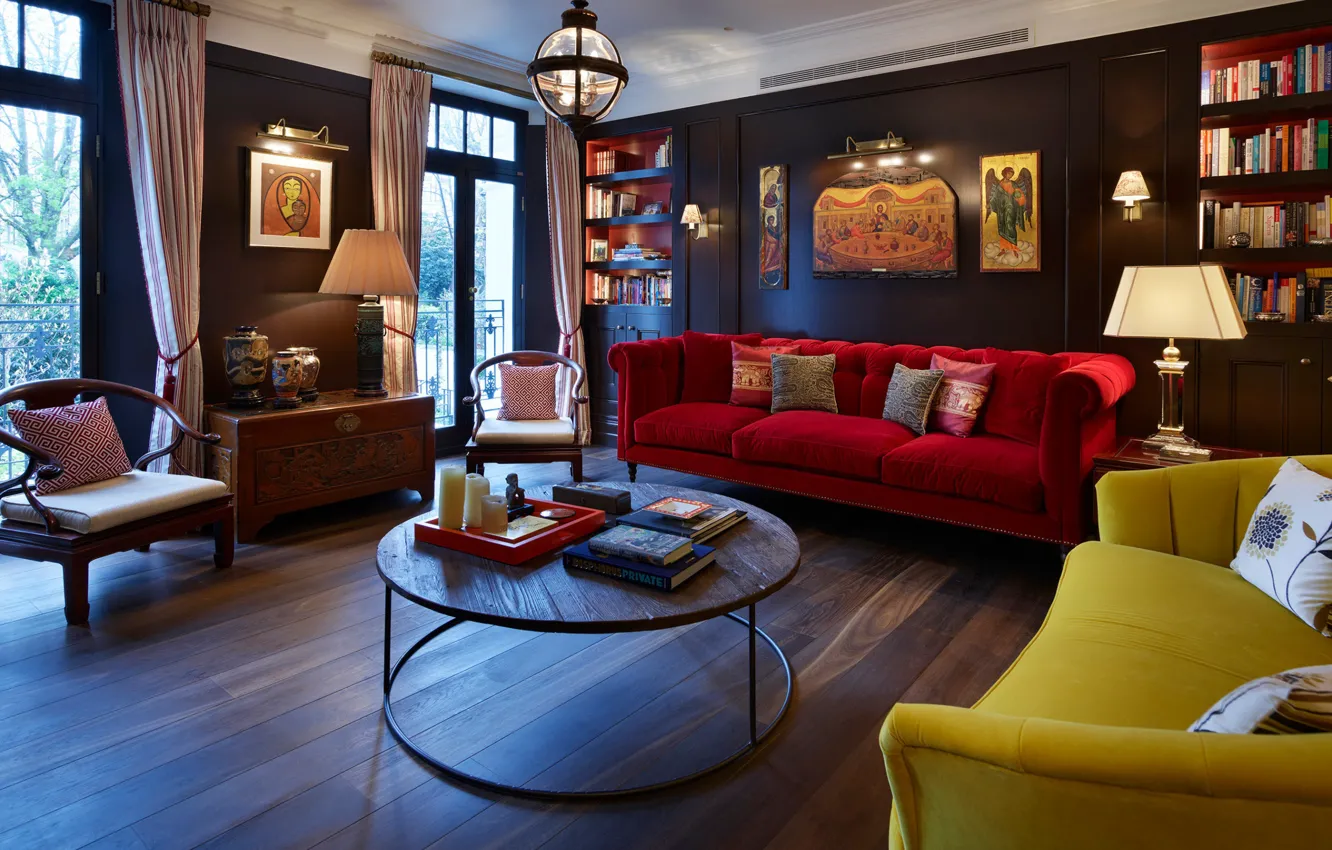 Photo wallpaper design, style, interior, library, cozy, Living room in a Victorian townhouse, by Yeo design, Victorian …