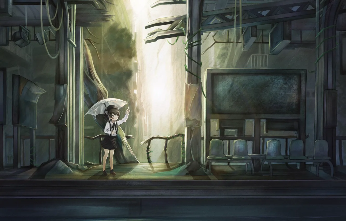 Photo wallpaper umbrella, art, girl, Virtual Youtuber