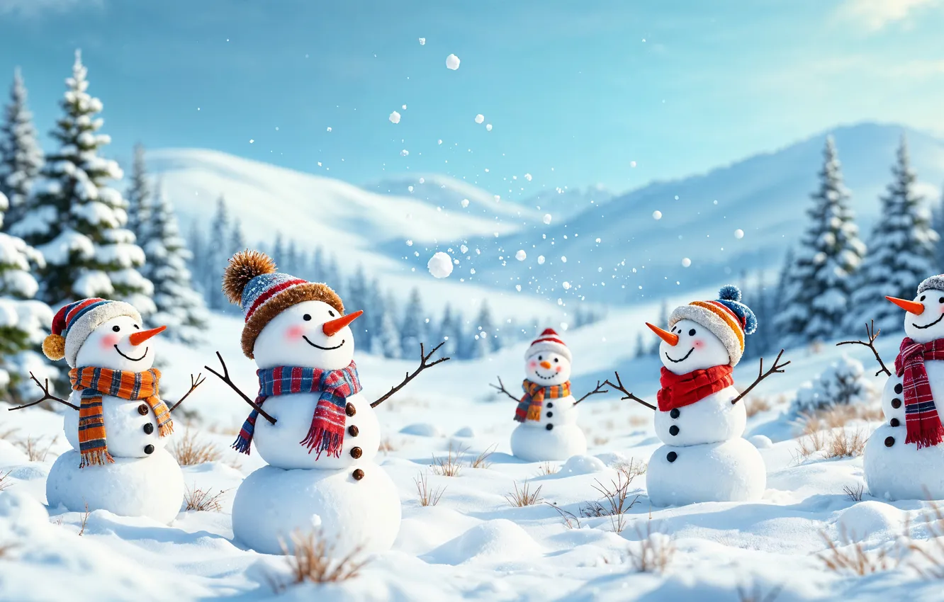 Photo wallpaper winter, snow, decoration, new year, Christmas, snowman, Christmas, winter