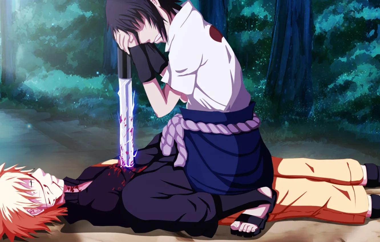 Photo wallpaper blood, katana, anime, art, naruto, guys, naruto, Uchiha Sasuke