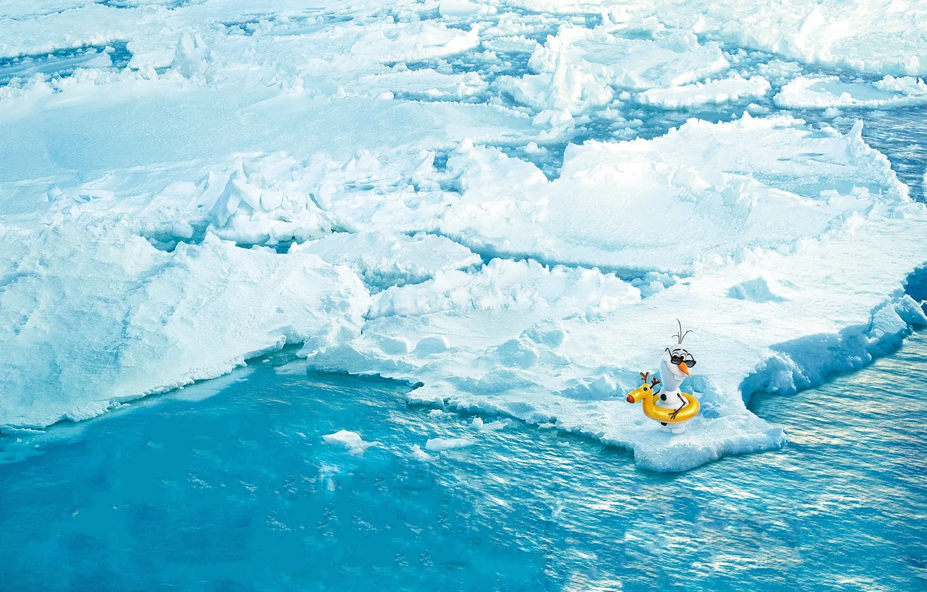 Photo wallpaper water, snow, ice, snowman, Frozen, icebergs, Walt Disney, animation