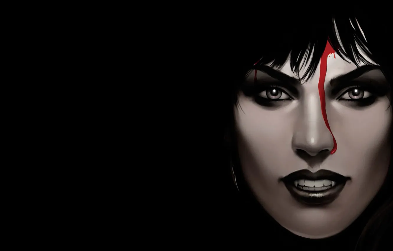 Photo wallpaper look, girl, blood, black background, vampire