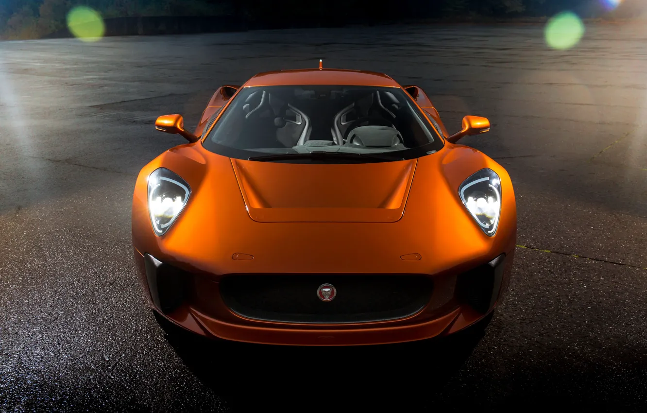 Photo wallpaper supercar, the front, orange, Jaguar C-X75