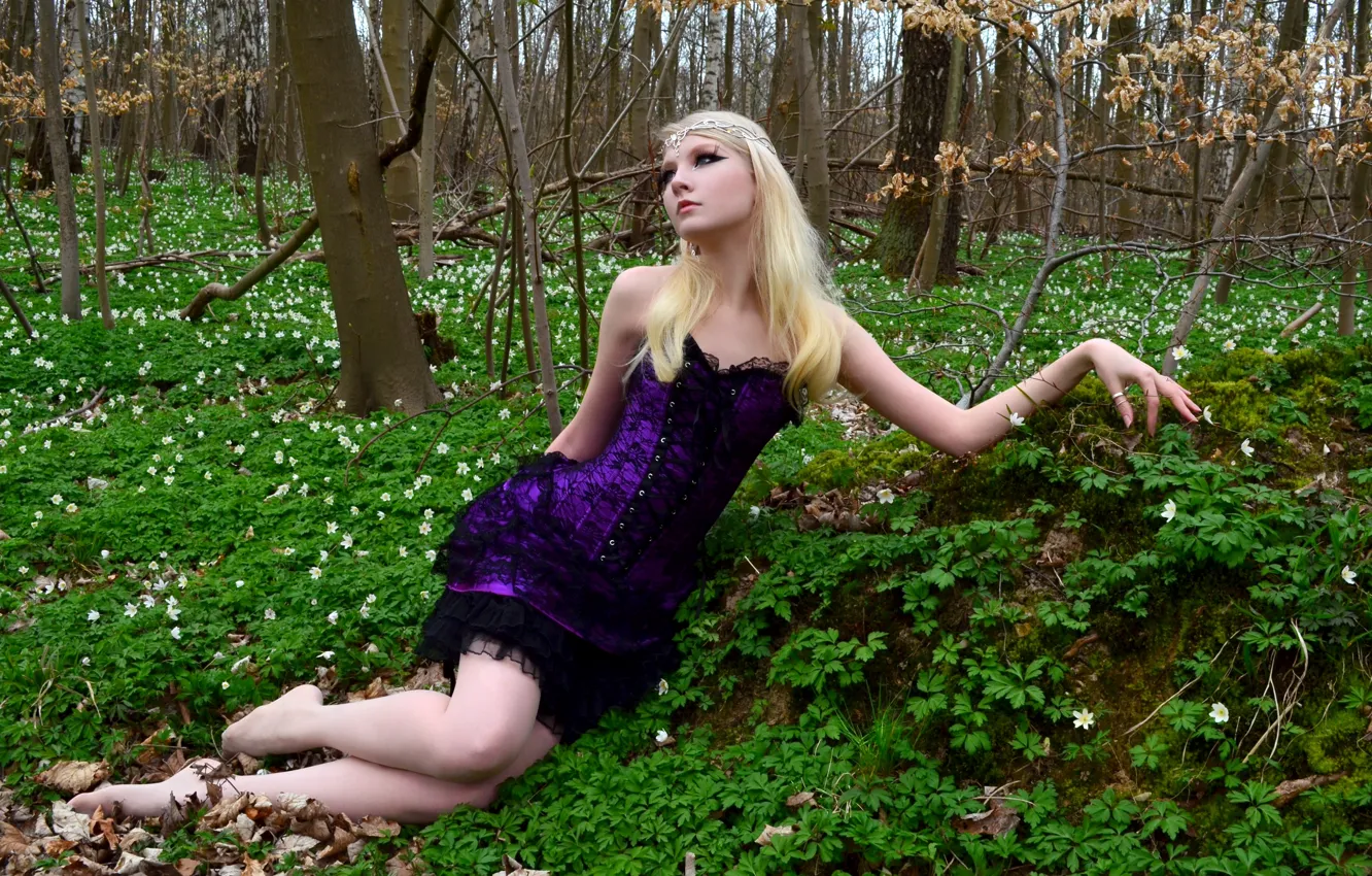 Photo wallpaper Girl, Nature, Grass, Beautiful, Model, Tree, Beauty, Blonde