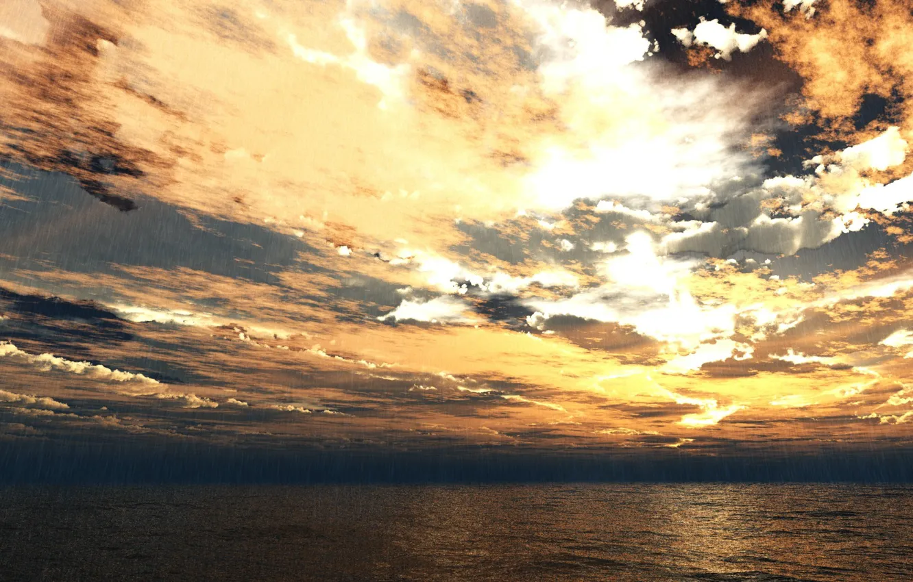 Photo wallpaper sea, sunset, rain, 3d graphics, TRBRCHDM