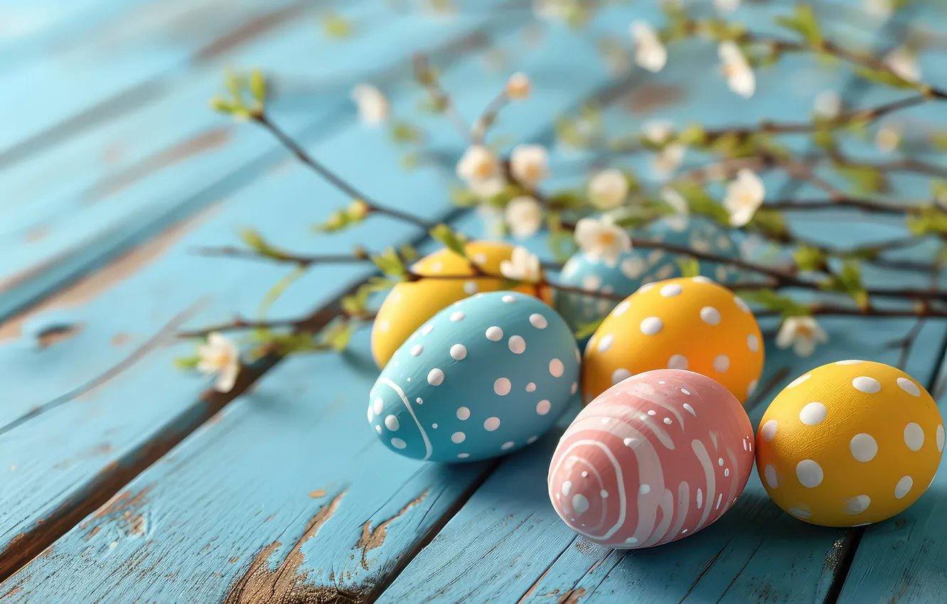 Photo wallpaper flowers, eggs, spring, colorful, Easter, flowers, spring, Easter