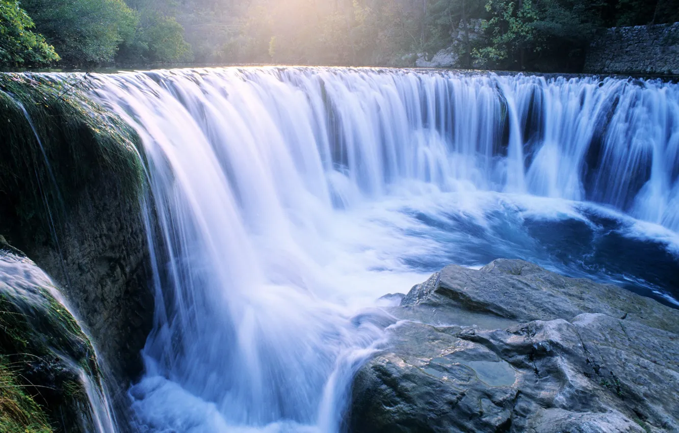 Photo wallpaper water, river, stones, Waterfall
