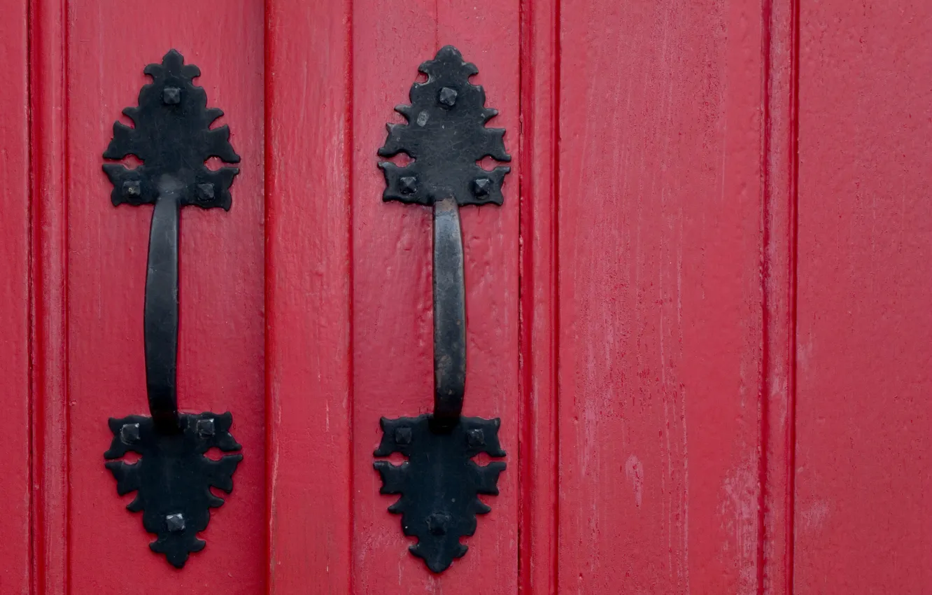 Photo wallpaper metal, red, wood, pattern, door