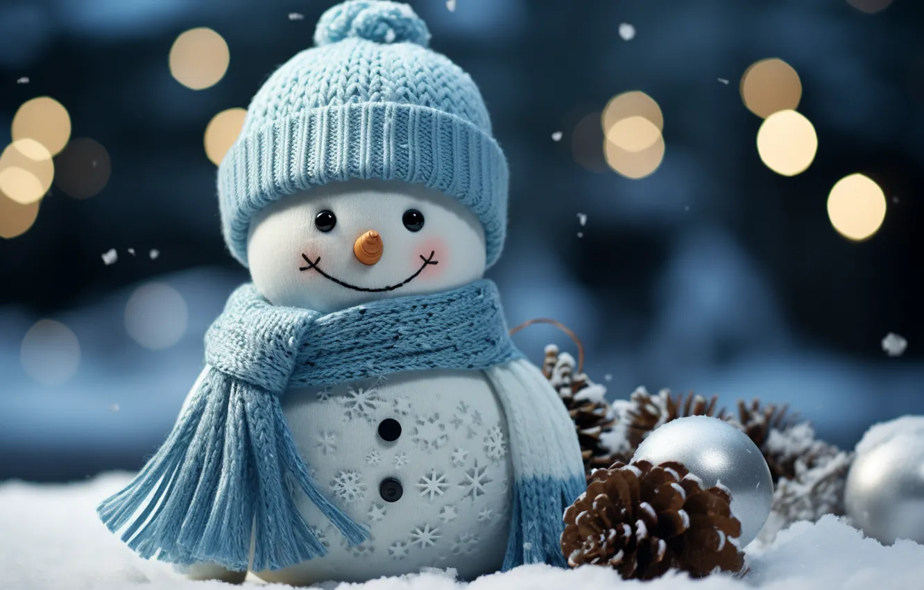 Photo wallpaper winter, snow, new year, Christmas, snowman, Christmas, night, winter