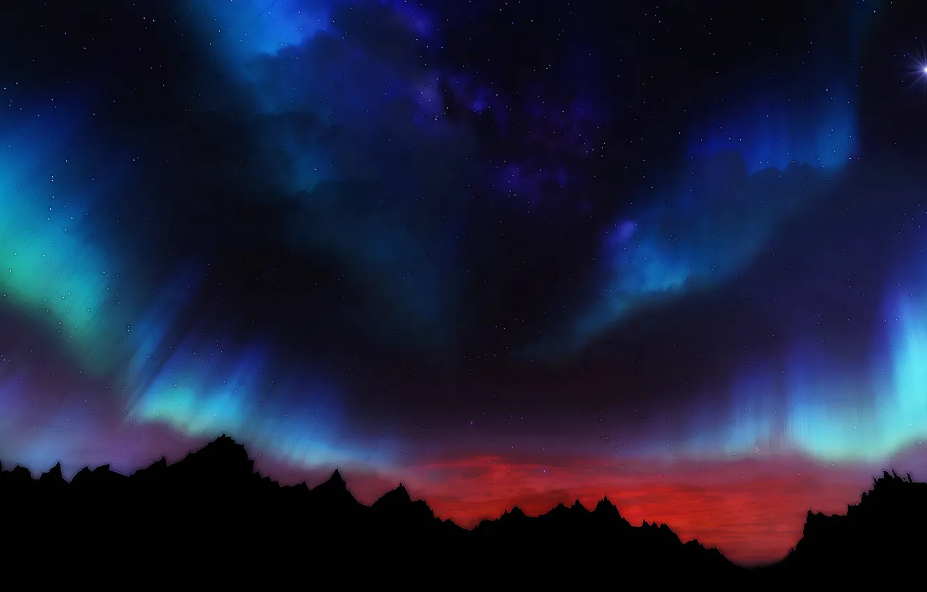 Photo wallpaper the sky, stars, landscape, the game, silhouette, Skyrim, Skyrim, The Elder Scrolls V