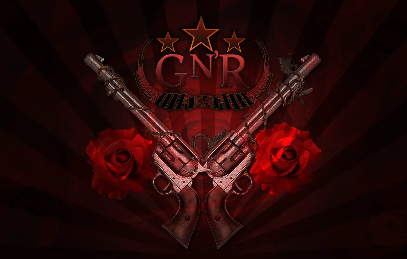 Photo wallpaper trunks, roses, logo, rock, Guns N' Roses