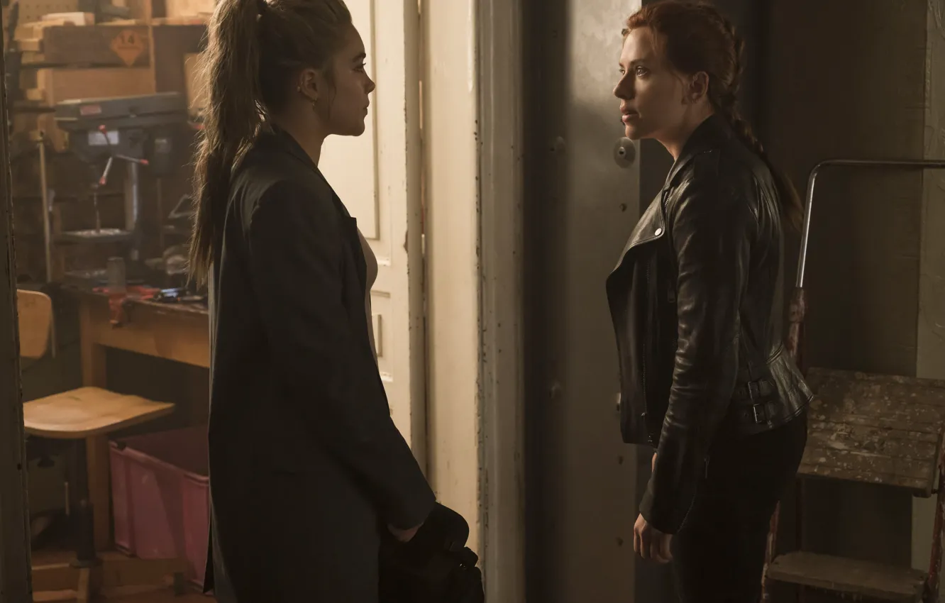 Photo wallpaper Scarlett Johansson, Black Widow, Natasha Romanoff, Marvel Studios, Florence Pugh, Yelena Belova