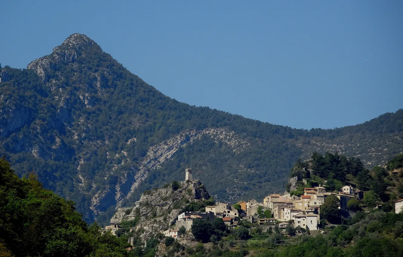 Photo wallpaper mountains, France, home, village, Sigal