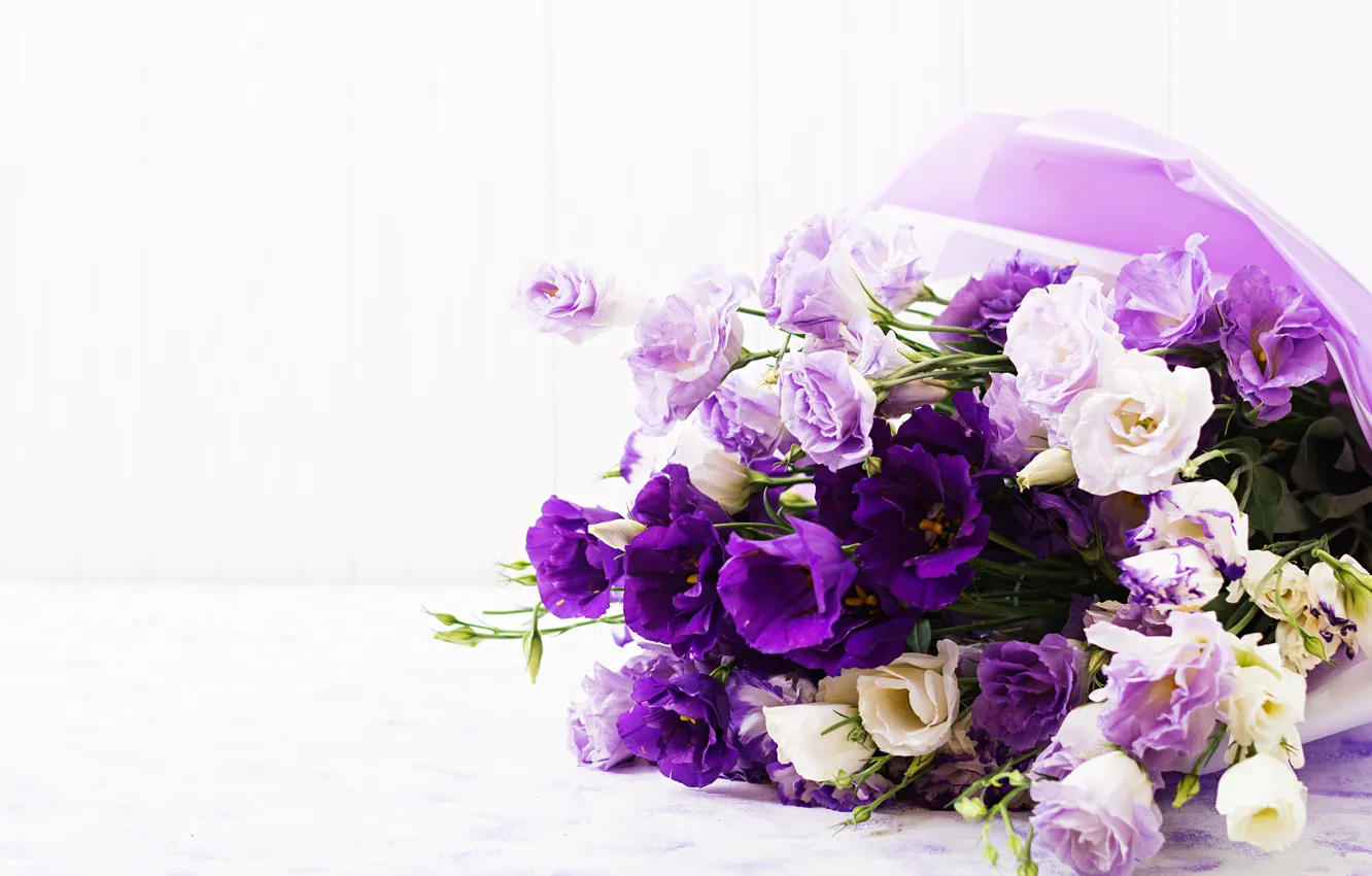 Photo wallpaper purple, flowers, bouquet, eustoma