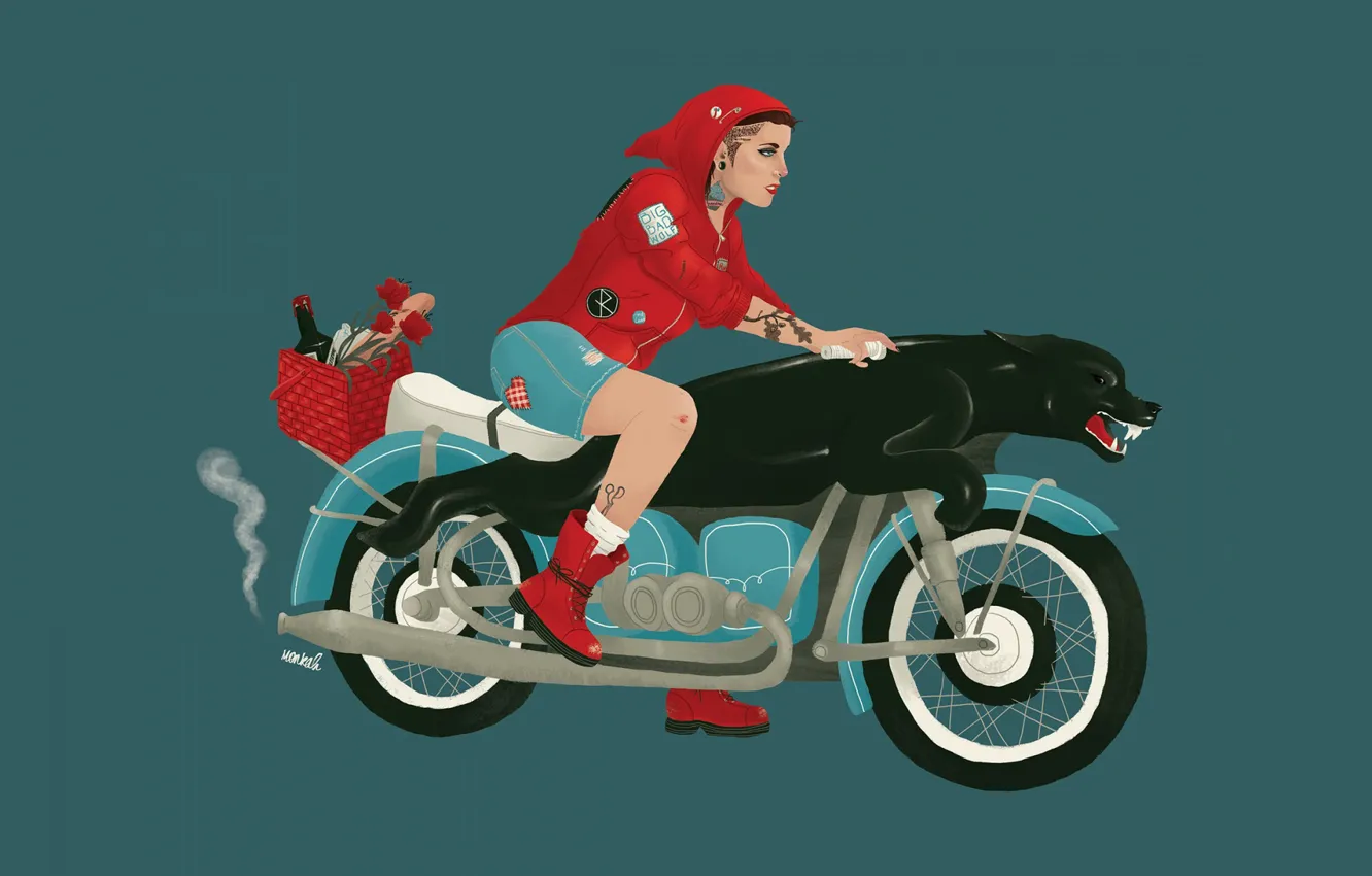 Photo wallpaper girl, vector, motorcycle