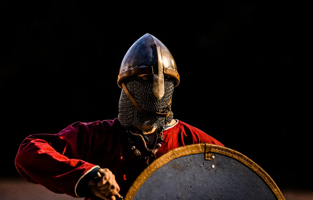 Photo wallpaper sword, warrior, helmet, shield, Viking