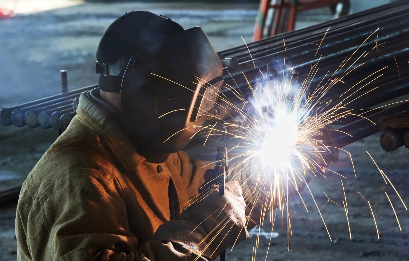 Photo wallpaper man, welder, personal protective equipment, electrode