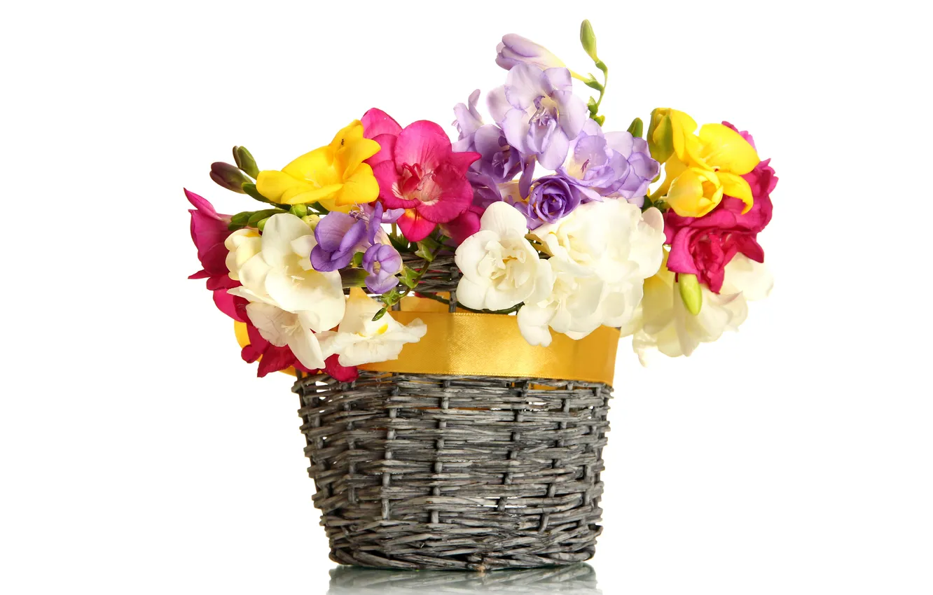 Photo wallpaper flowers, basket, bouquet, bow