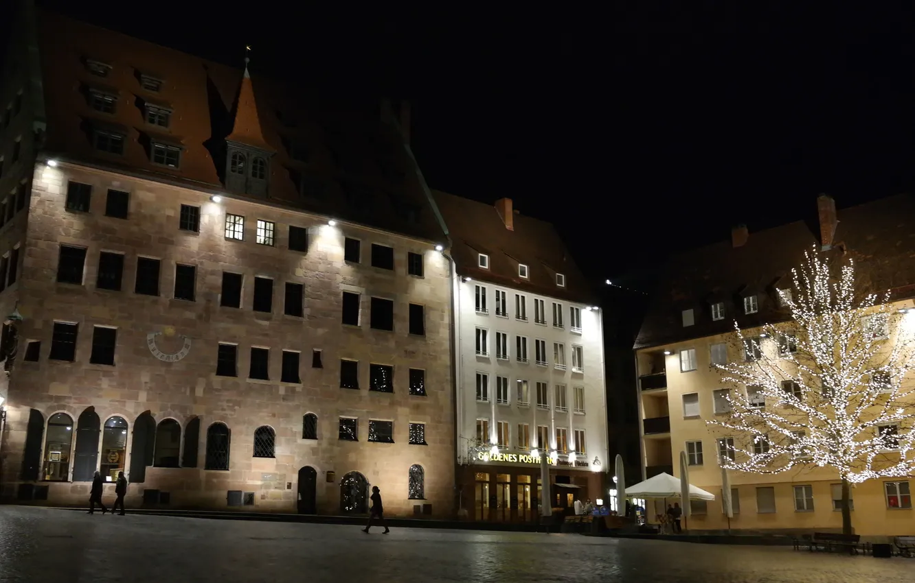 Photo wallpaper night, lights, home, Germany, Bayern, area, Nuremberg