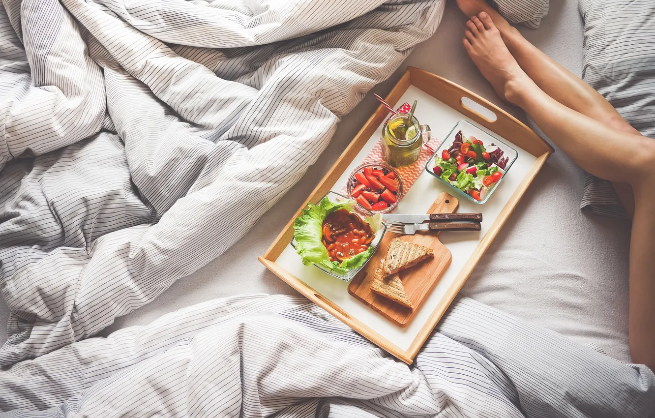 Photo wallpaper mushrooms, Breakfast, strawberry, salad
