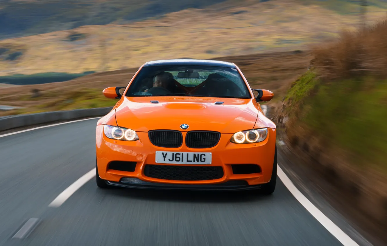 Photo wallpaper BMW, road, E92, BMW M3 GTS, headlights