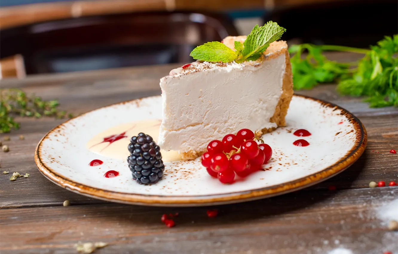 Photo wallpaper berries, cheesecake, currants, BlackBerry, mint