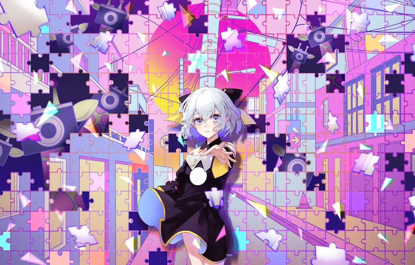 Photo wallpaper girl, puzzle, piece