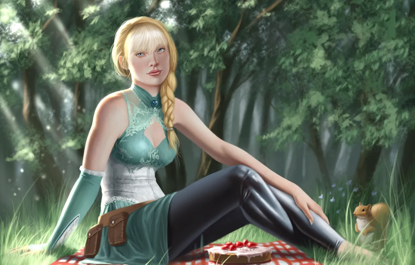 Photo wallpaper girl, blonde, picnic