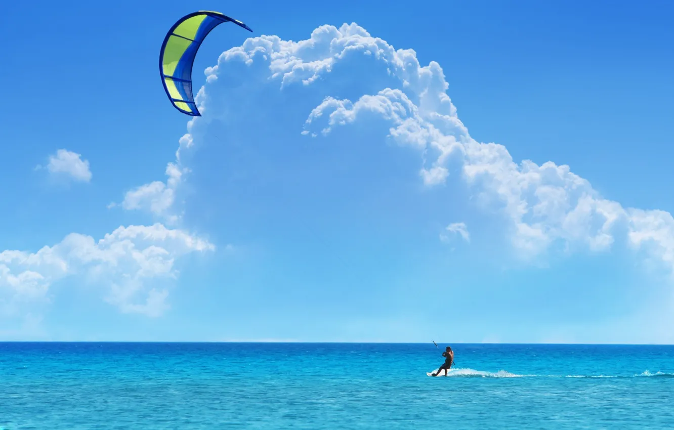 Photo wallpaper The sky, Clouds, Sea, Kiting, Surfing