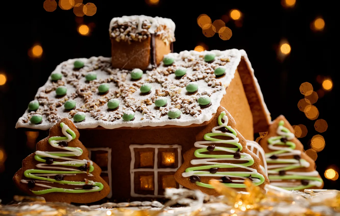 Photo wallpaper new year, cookies, treats, gingerbread houses
