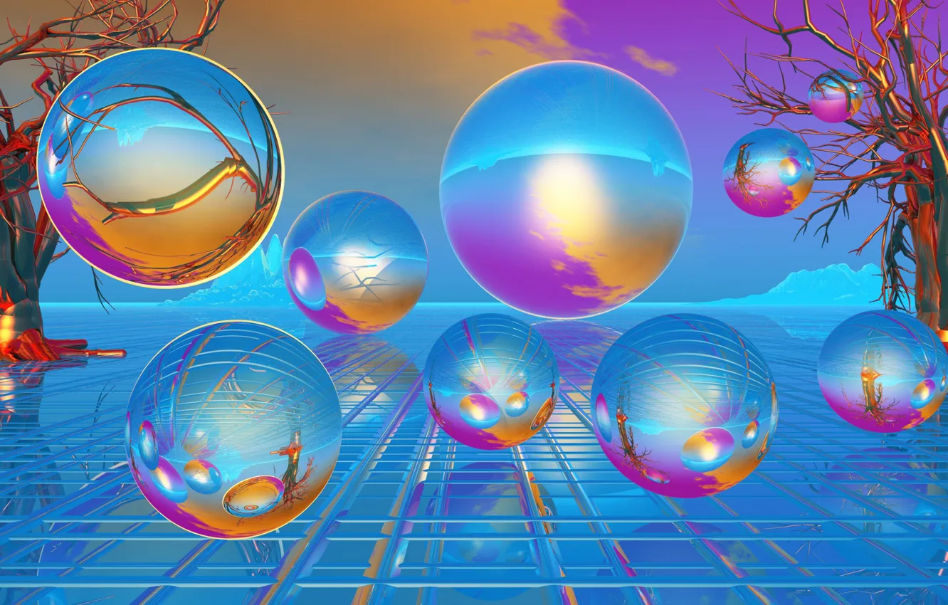 Photo wallpaper bubbles, balls, blue color